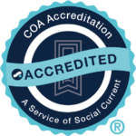 A seal that says coa accreditation accredited a service of social current