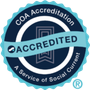 A seal that says coa accreditation accredited a service of social current