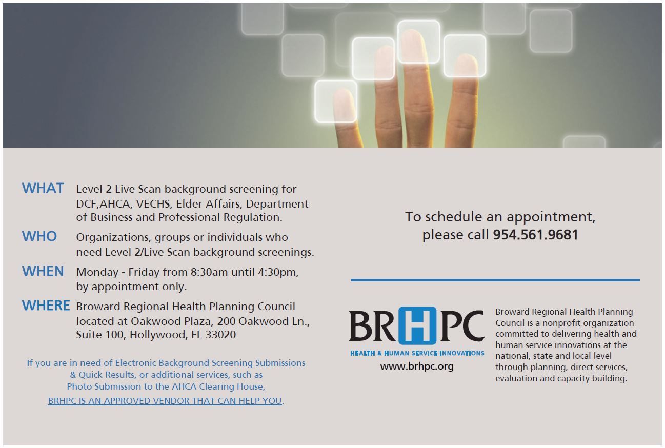 An advertisement for BRHPC shows a person pressing a buttons