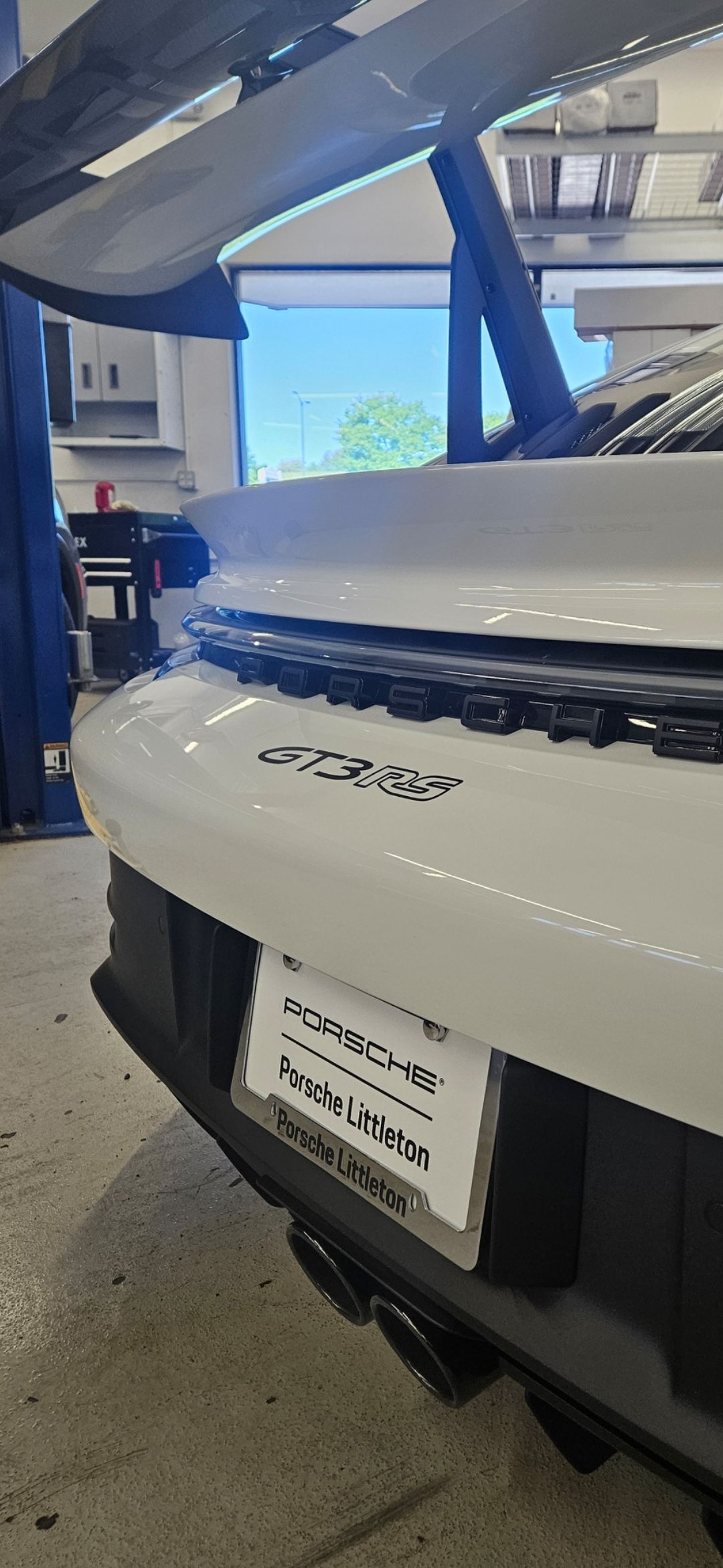 Rear of a white sports car, 