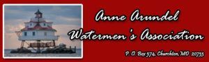 Anne Arundel Watermen’s Association banner with a lighthouse and red background