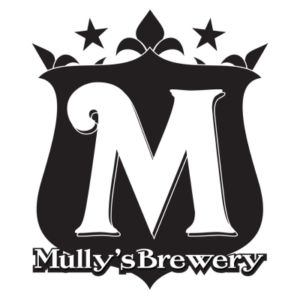 Mully’s Brewery logo with a large white M on a black crest and stars above
