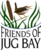 Friends of Jug Bay logo with green reeds and a yellow marsh bird over stylized black text