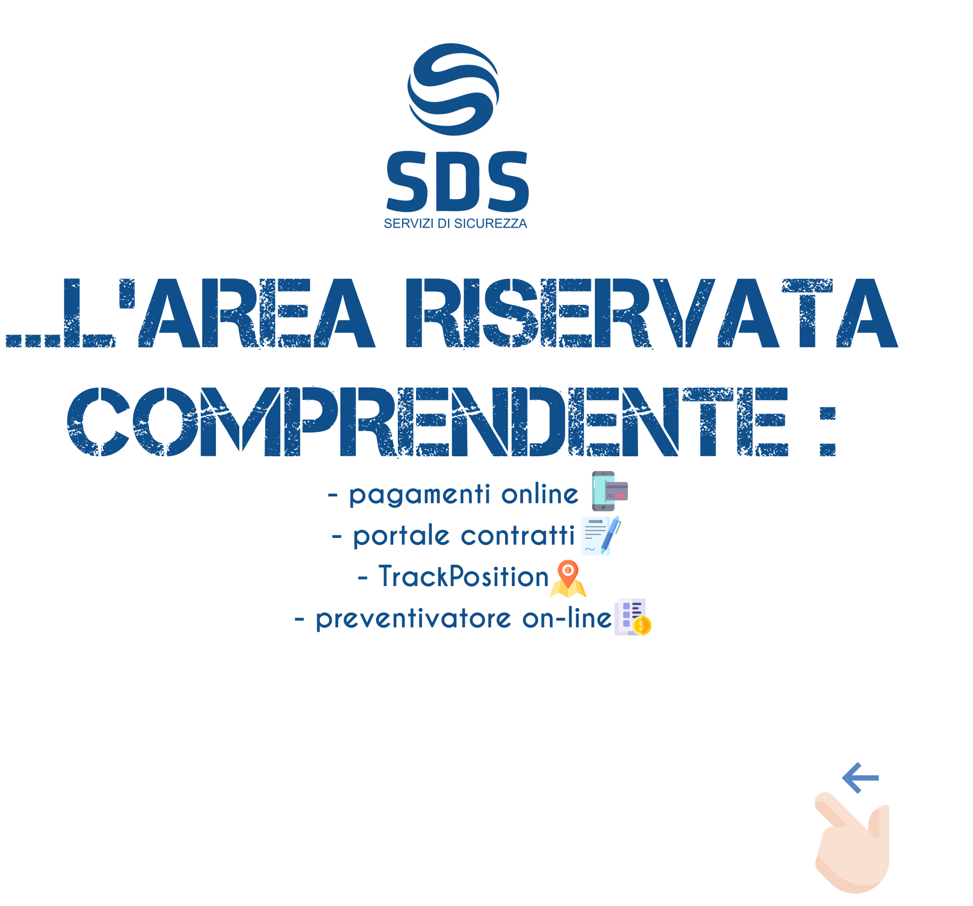 Sfondo bianco con logo SDS, elenco 