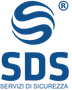 Logo of SDS, Servizi di Sicurezza. Blue globe above blue 