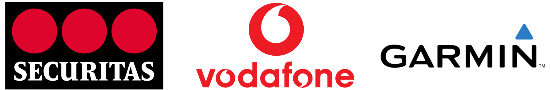 Loghi per Securitas, Vodafone e Garmin.