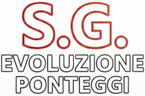 Logo con la scritta “SG” in rosso e “EVOLUZIONE PONTEGGI” in nero