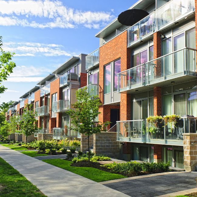 A Row Of Apartment Buildings With Balconies On A Sunny Day — Howells & Co Legal & Conveyancing In Cessnock, NSW