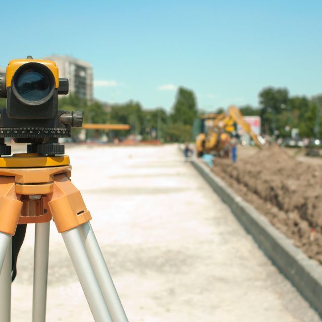 A Level Is Sitting On Top Of A Tripod On A Construction Site — Howells & Co Legal & Conveyancing In Cessnock, NSW