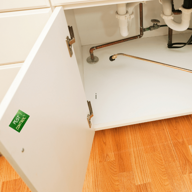 A White Cabinet With A Green Sticker That Says 