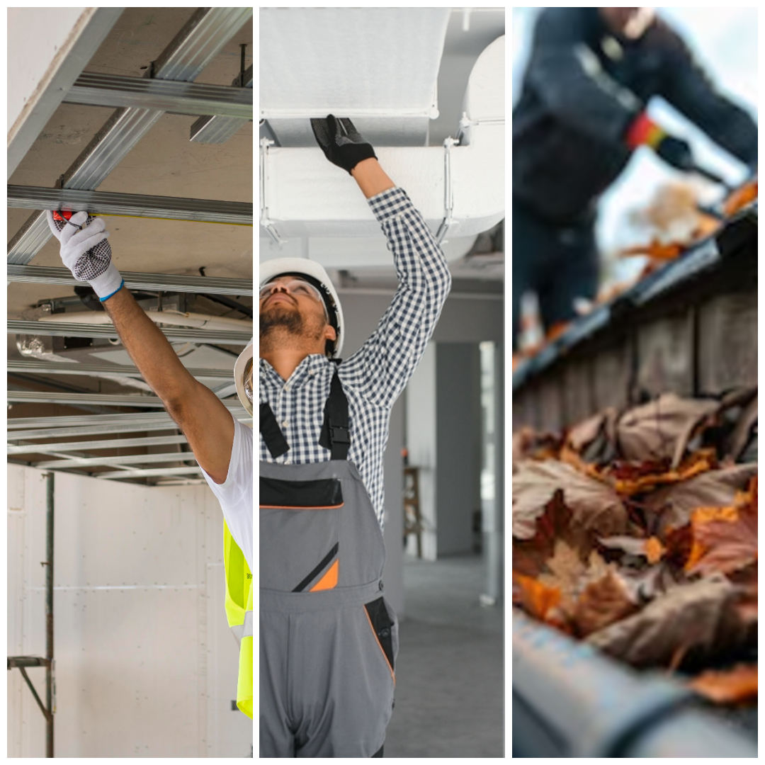 A collage showing roofing workers