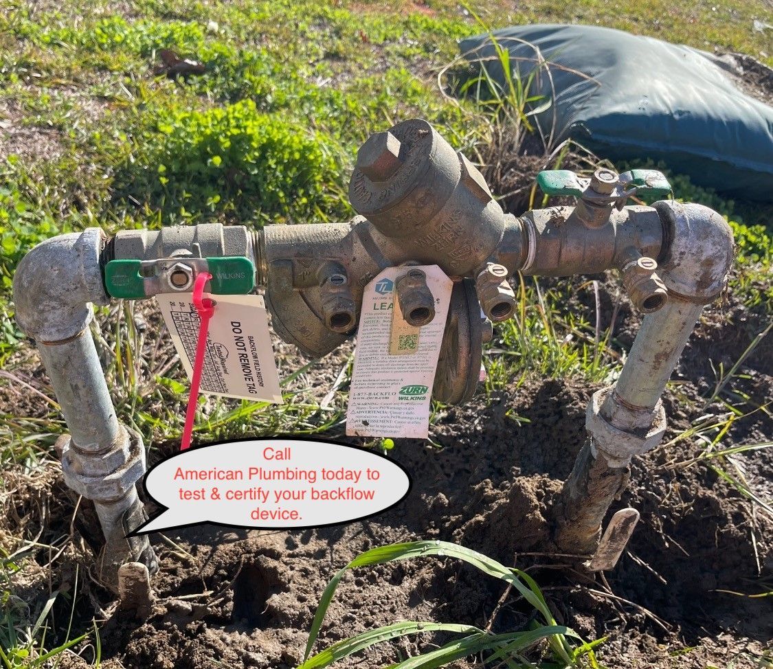 Water meter with pipes, tags, and text: