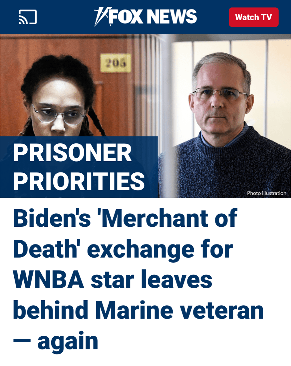 Fox News graphic: Prisoner exchange headline, images of Brittney Griner and Marine veteran.