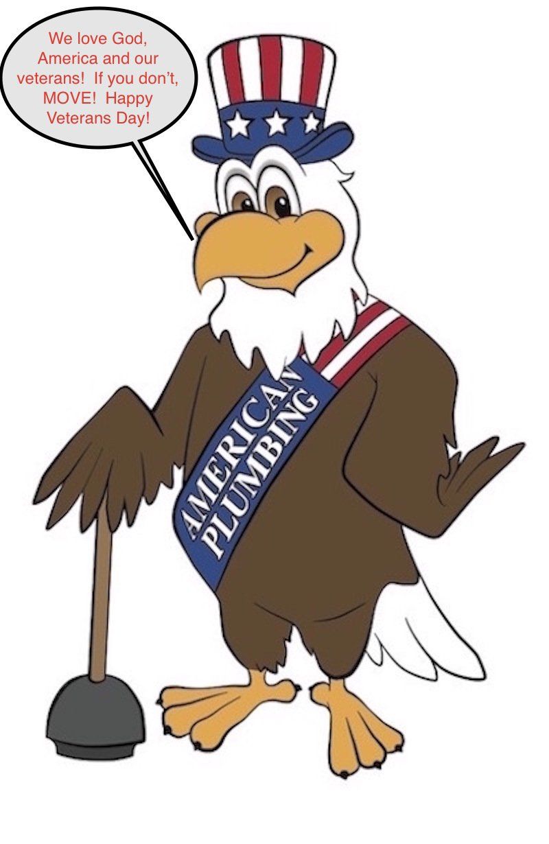 Cartoon bald eagle in Uncle Sam hat, wearing an “America F*** Yeah” sash, standing by a microphone.