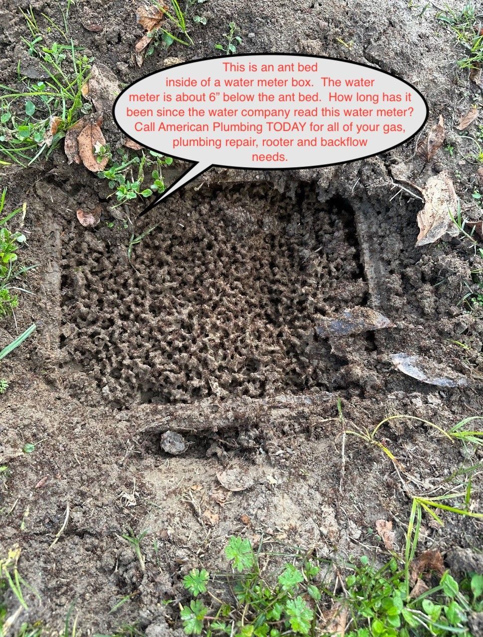Hole in the ground with text: