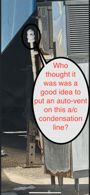 A close-up of a vertical condensation line with an auto-vent. Text asks 