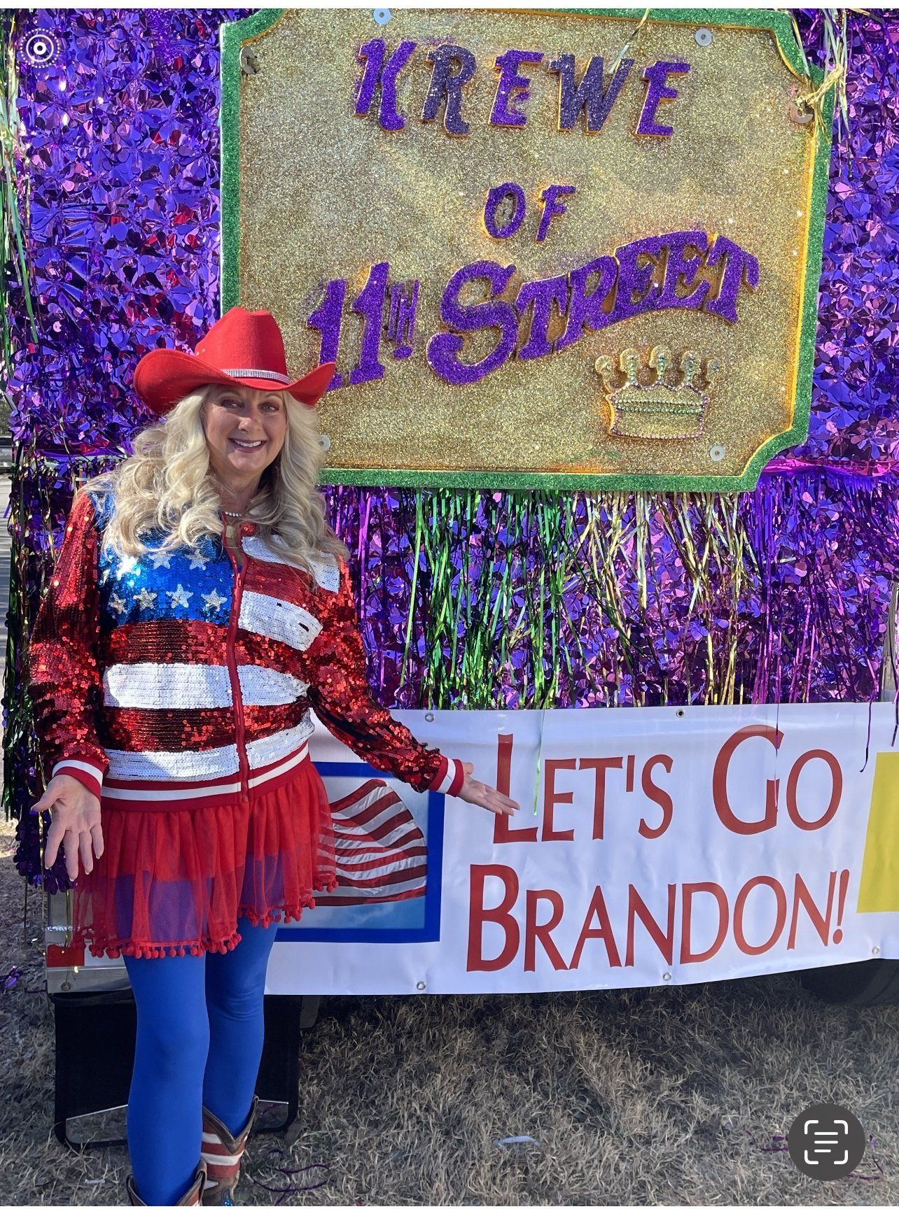 Woman in patriotic outfit with