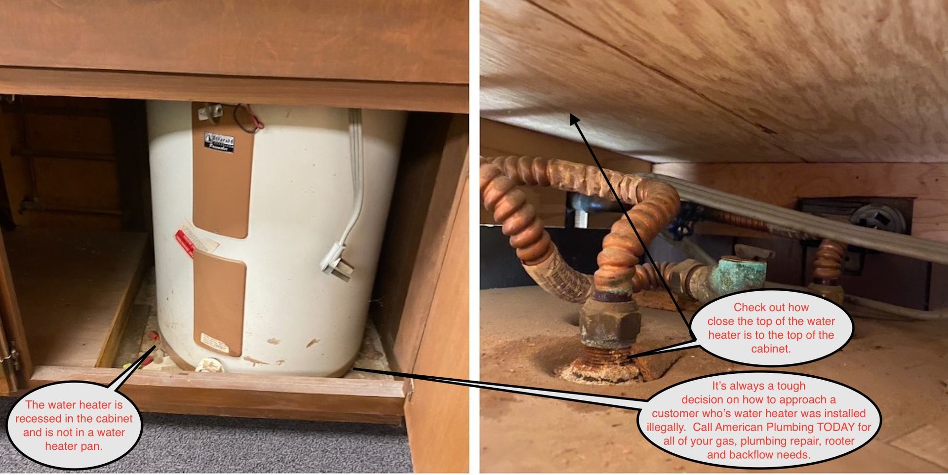Water heater leaking; visible water damage and mold.