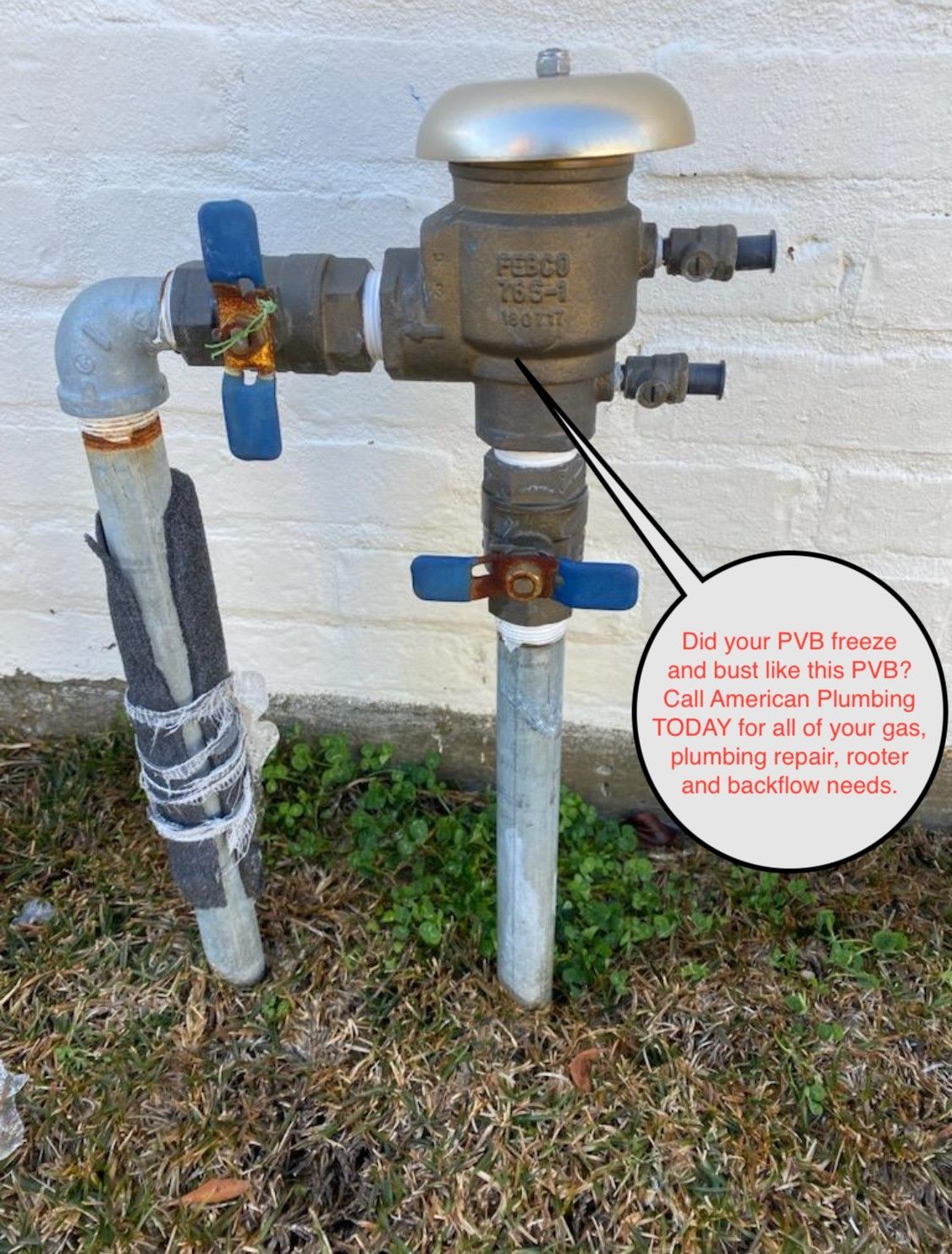 Backflow preventer with text overlay: