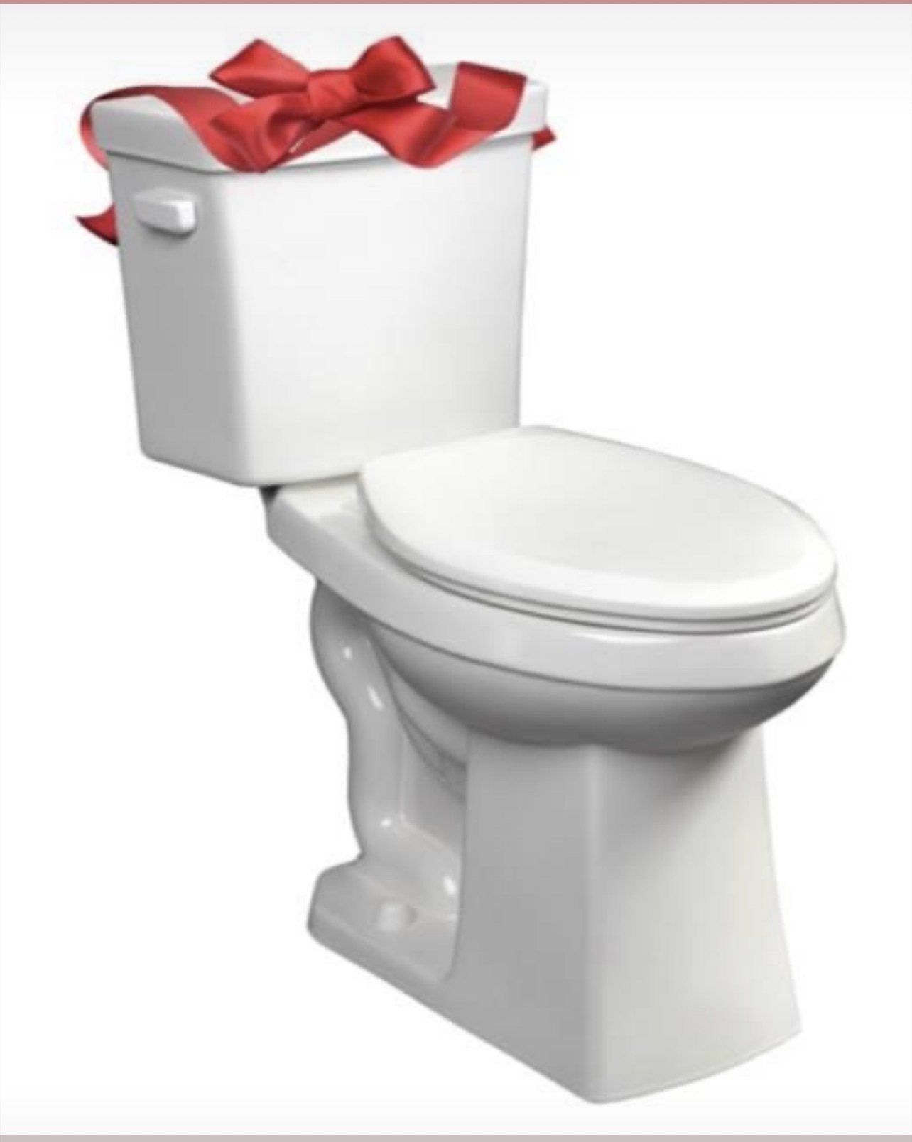 White toilet with a red gift bow on the tank