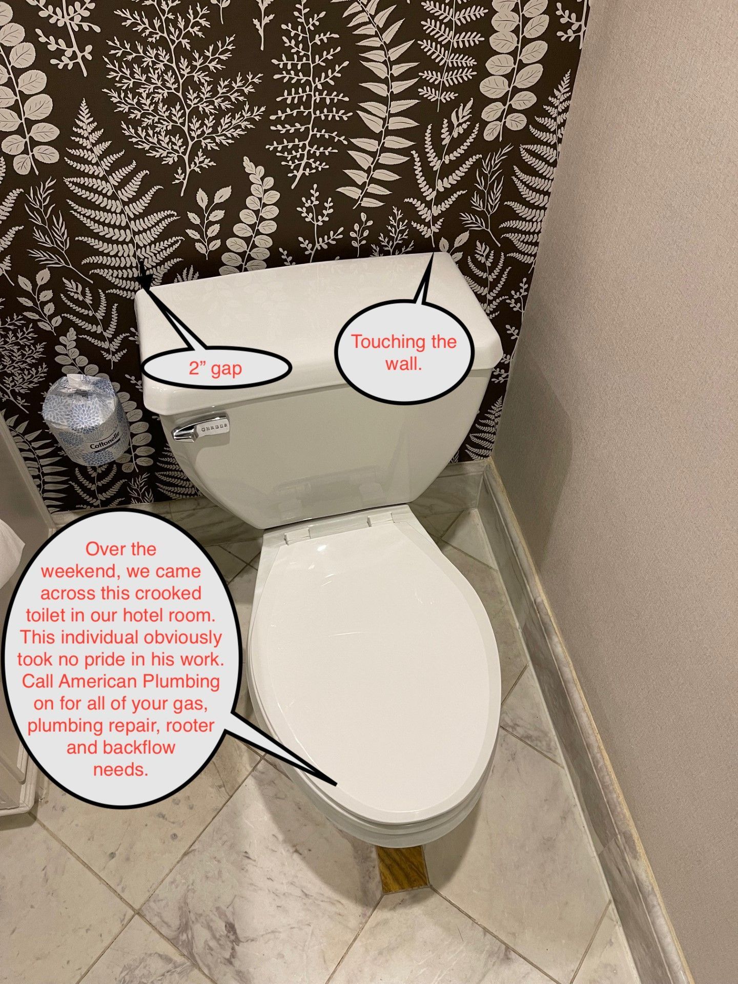 Toilet in a bathroom with labeled signs showing how to use it and where to aim.