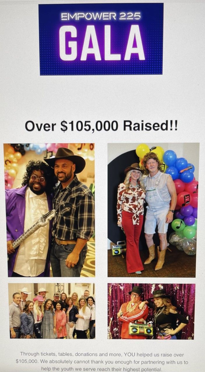 EMPOWER 2025 GALA poster with event photos and text: Over $105,000 Raised!!