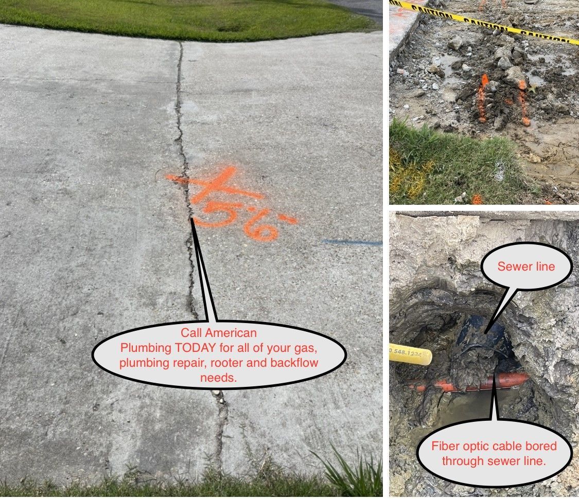 Cracked concrete sidewalk with orange markings and inset close-ups of damage and repair notes