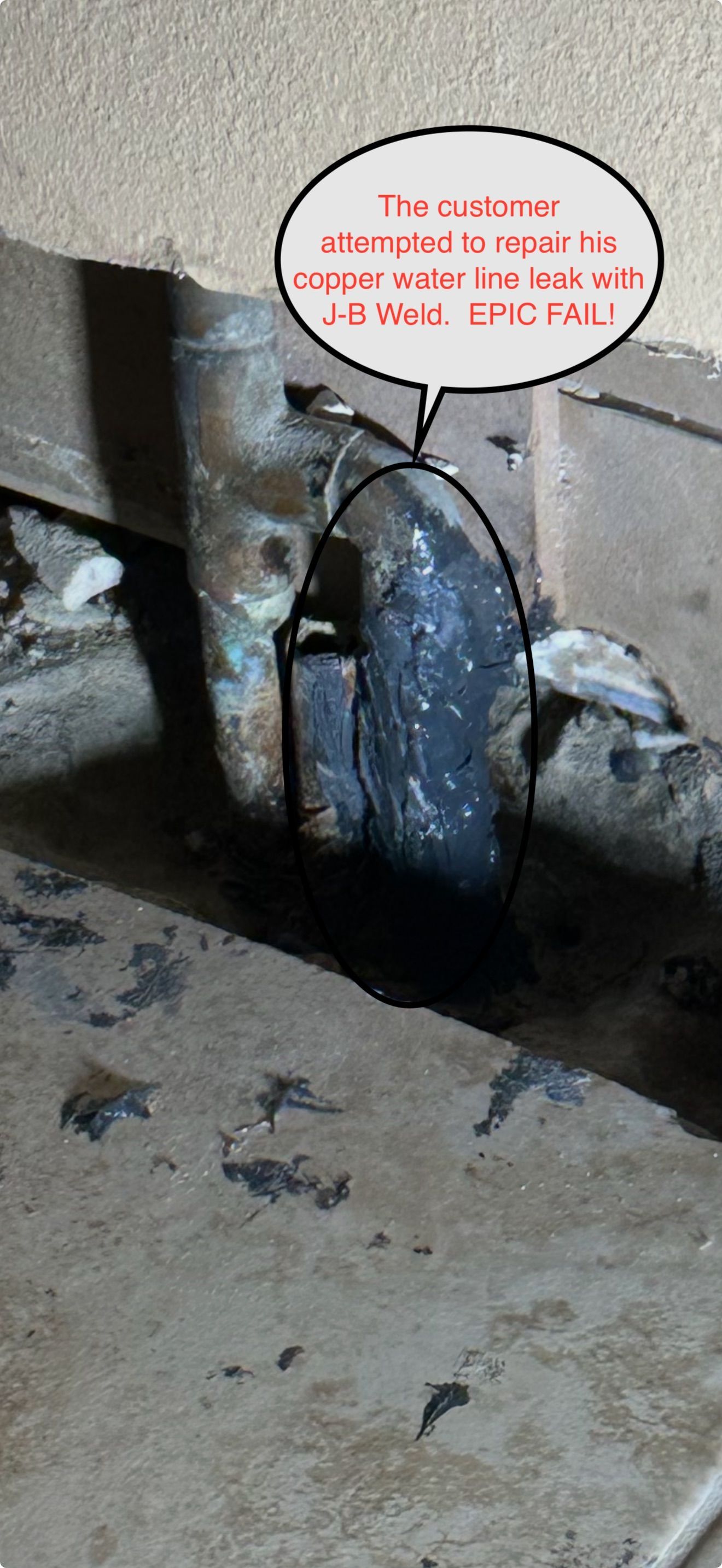 Close-up of a blue padlocked metal latch on a worn surface, with a speech bubble above it.