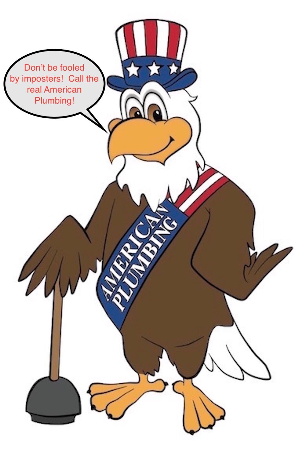 Cartoon eagle wearing an Uncle Sam hat and sash with 