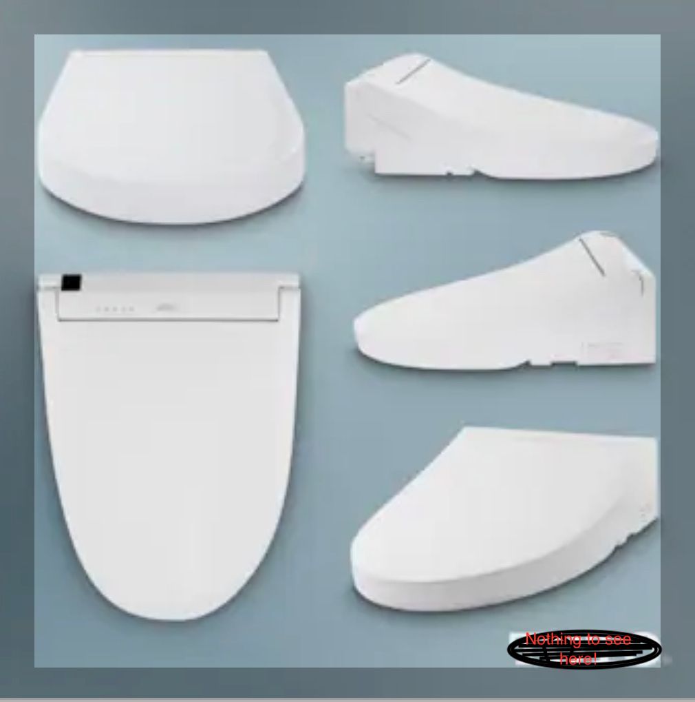 White toilet seat/lid set shown in front and side views on a blue background