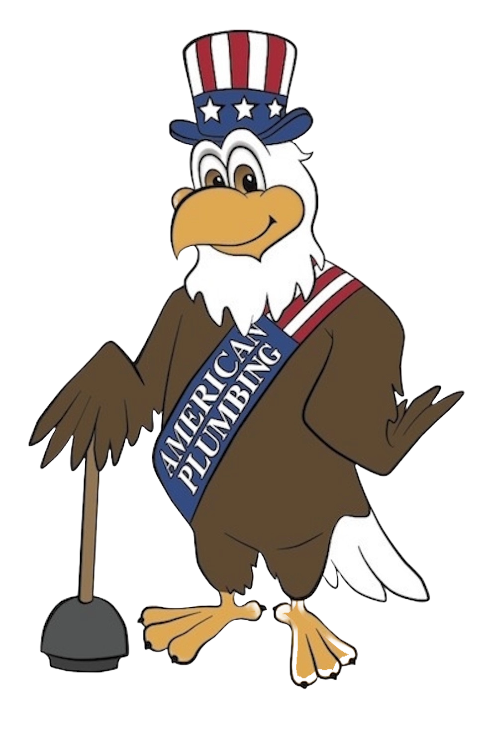 A bald eagle is wearing an american plumbing sash and holding a plunger. A bald eagle is wearing an american plumbing sash and holding a plunger.