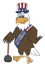 A bald eagle is wearing an american plumbing sash and holding a plunger. A bald eagle is wearing an american plumbing sash and holding a plunger.