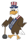 A bald eagle is wearing an american plumbing sash and holding a plunger. A bald eagle is wearing an american plumbing sash and holding a plunger.