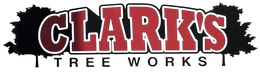 The Clark 's Tree Works logo is red and white with trees in the background.