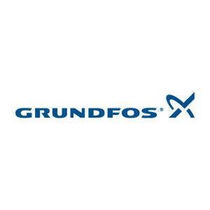 Grundfos logo in blue on a white background
