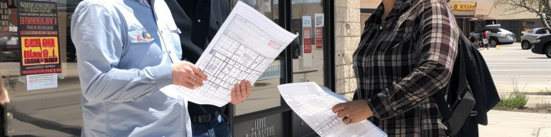 A man and a woman are holding papers in their hands.