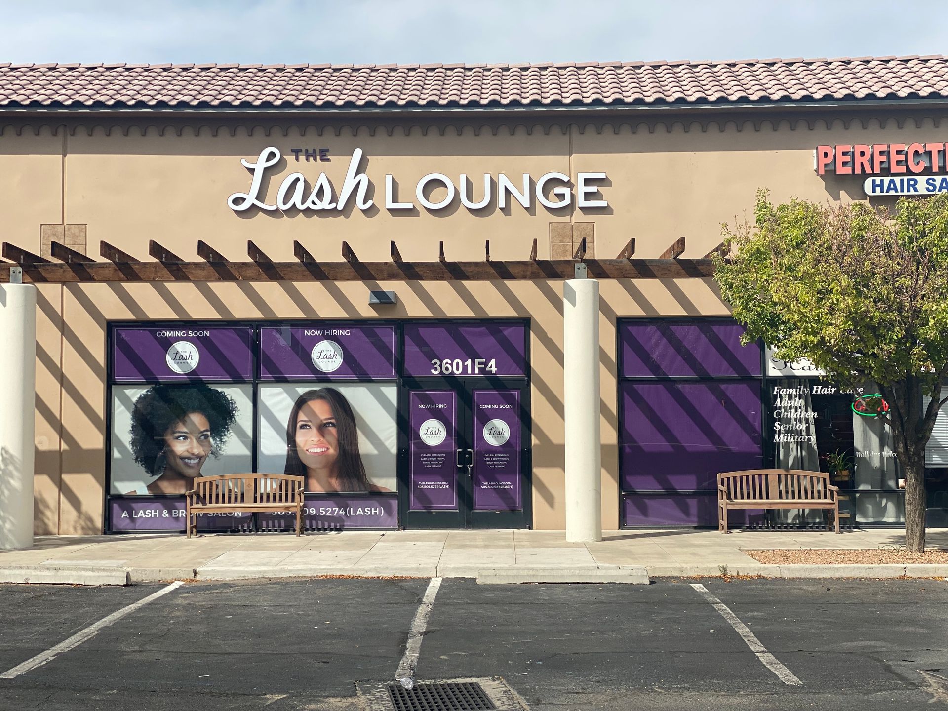 The lash lounge is located in a shopping center
