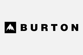 The logo for burton is black and white with a mountain in the middle.