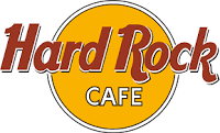 The hard rock cafe logo is yellow and red.
