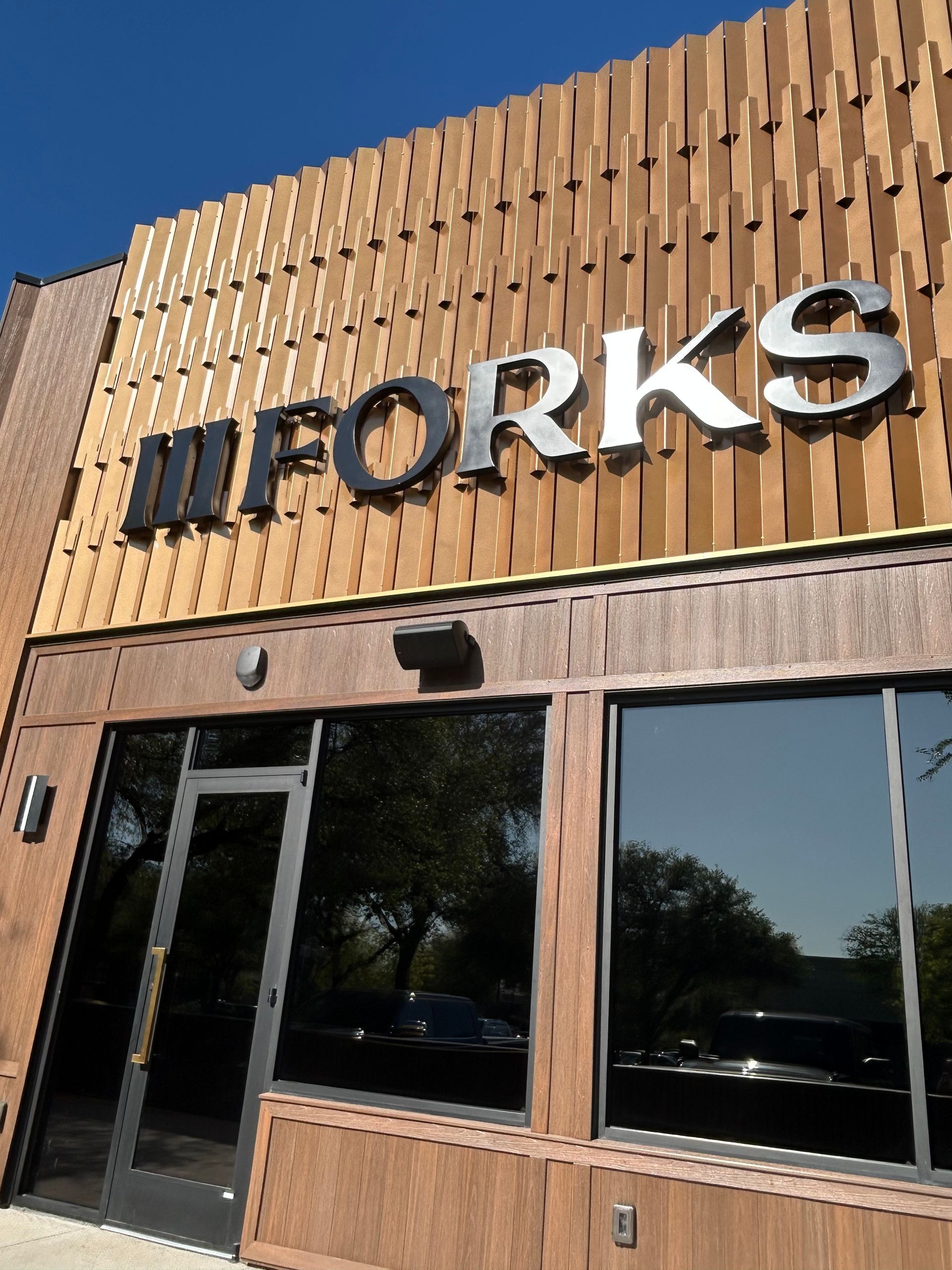 A building with the word forks on it
