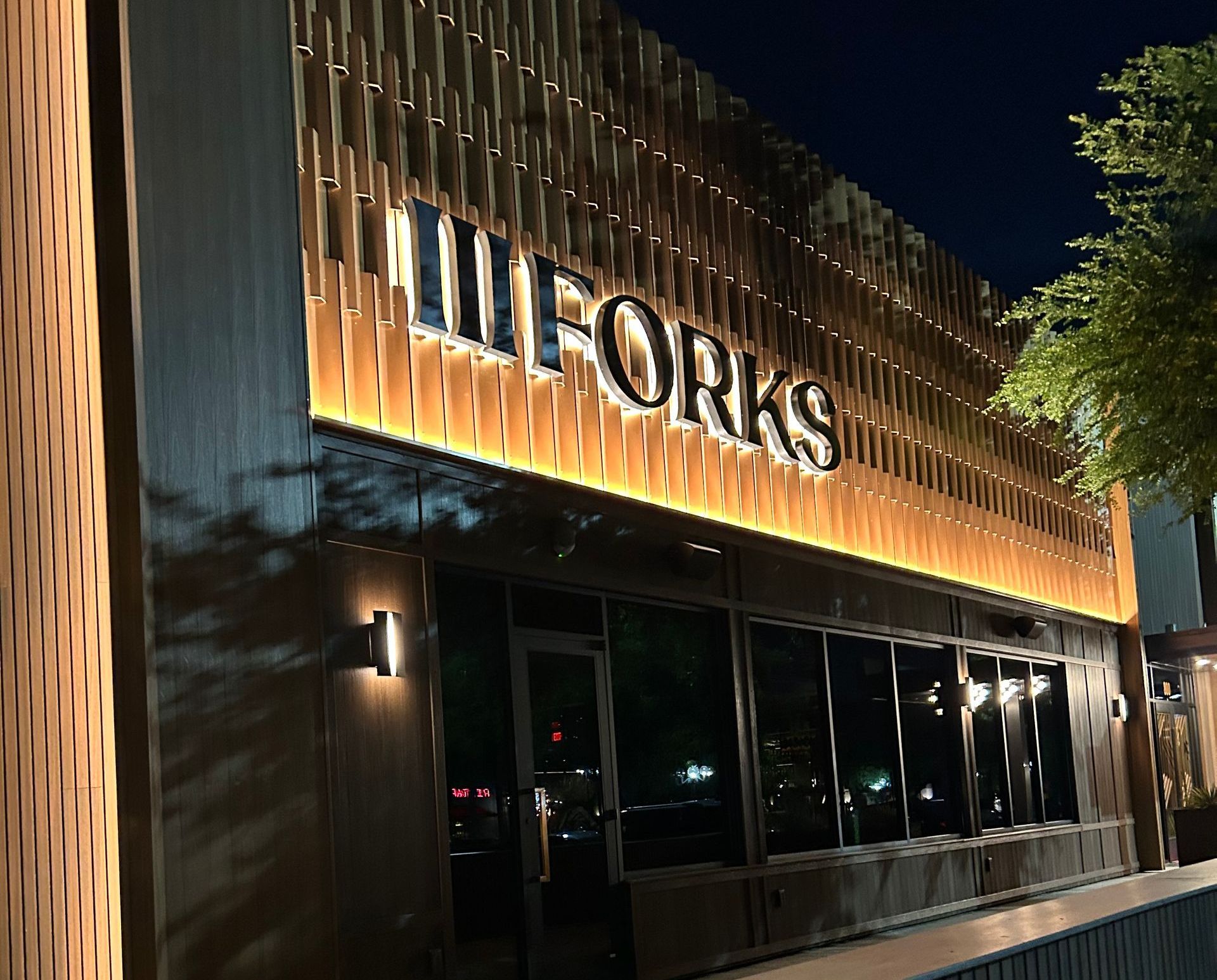 A building with the word forks on it