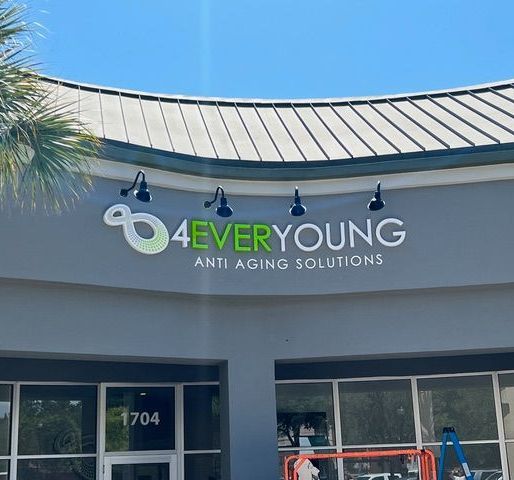A building with a sign that says 4ever young anti aging solutions