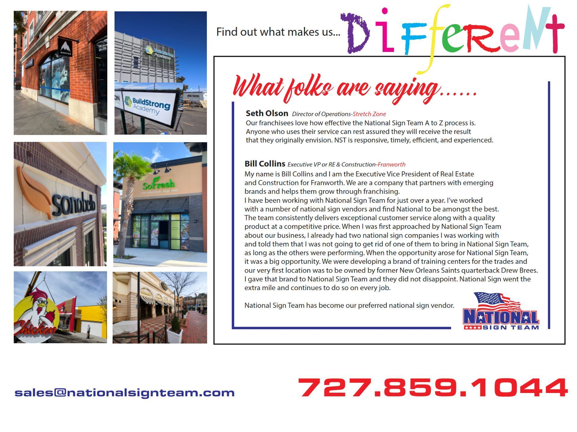 A flyer for a company called different that says what folks are saying.