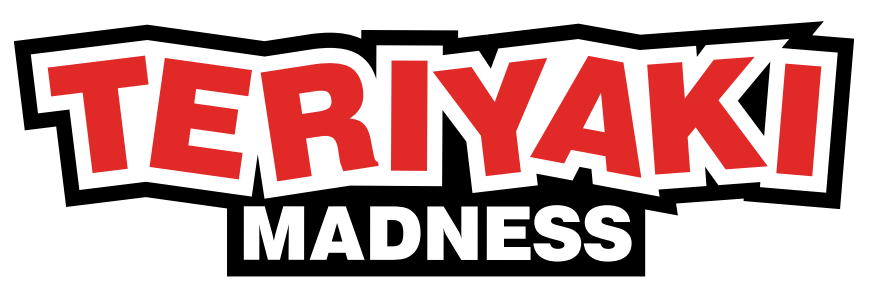 A teriyaki madness logo on a white background.