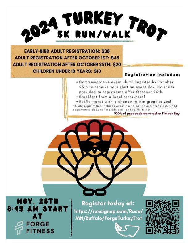 A poster for the 2024 turkey trot 5k run / walk