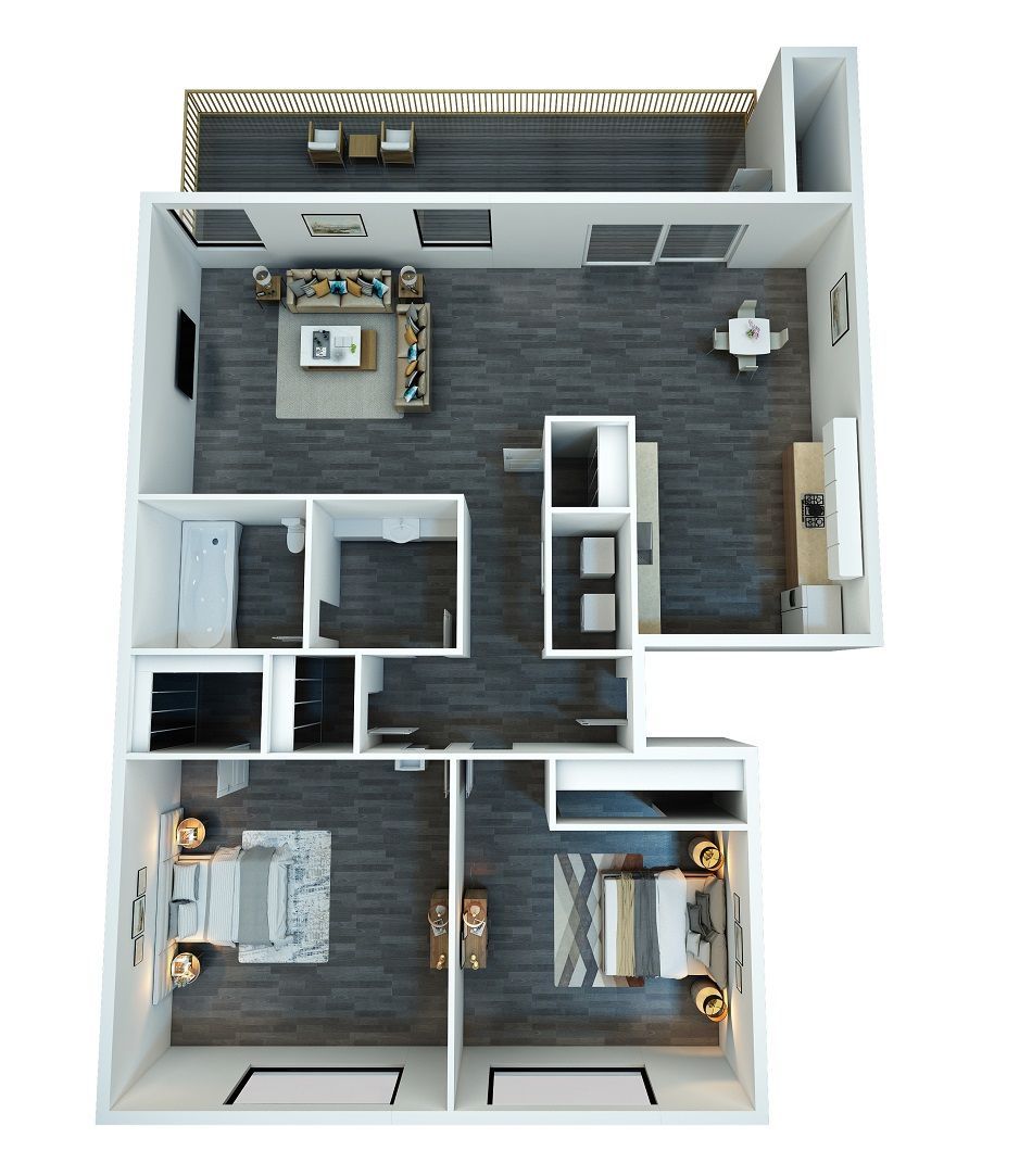 2 bed 1 bath floor plan
