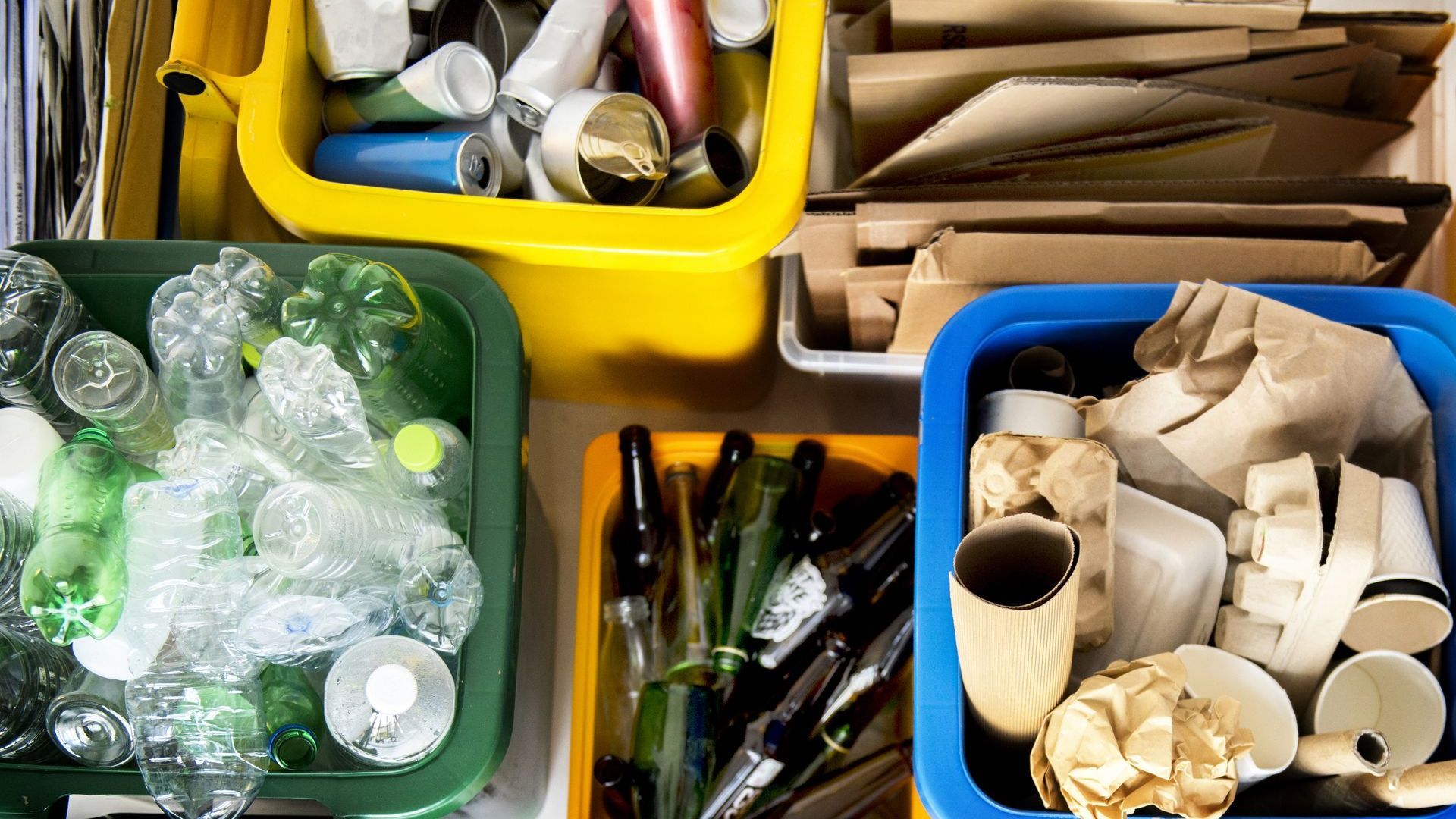 Recycle bottles, box and papers