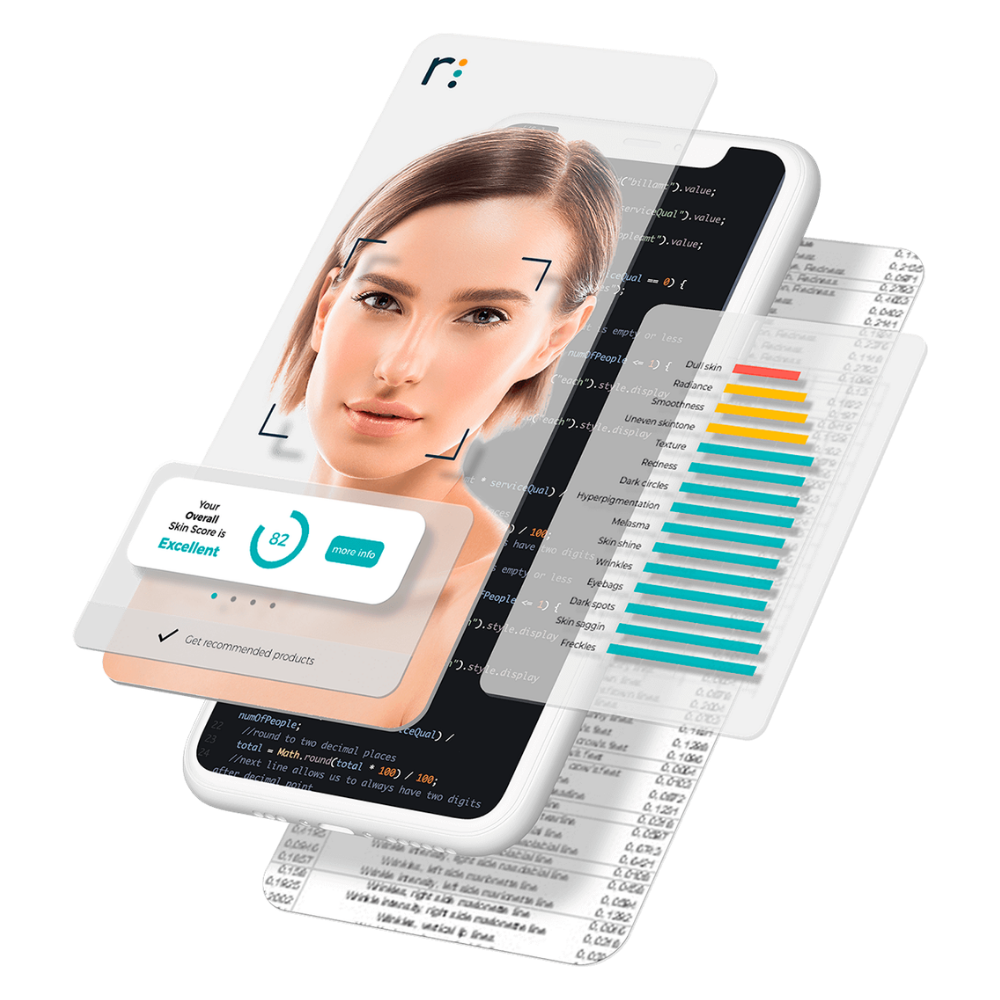 An AI skin analysis report showing scored results for each skin concern