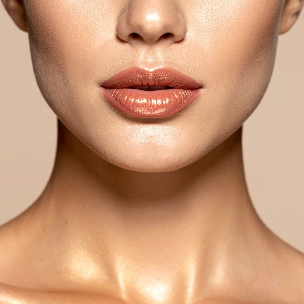 A sharply defined neck and jawline on a beauty model
