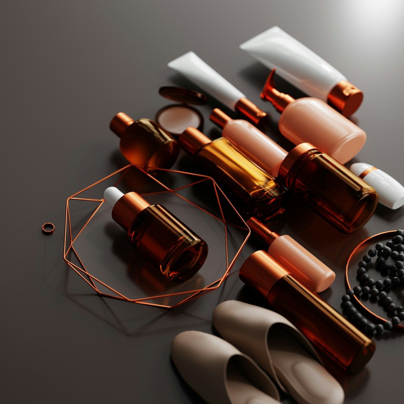 Serum bottles arranged on a warm ground